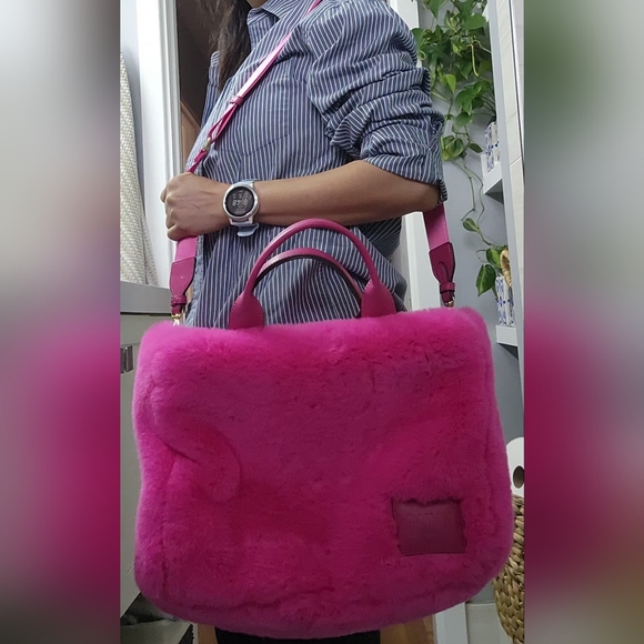 Dkny Handbags - DKNY Hadlee Medium Tote Hot Pink Faux Fur with Shoulder Strap Bag